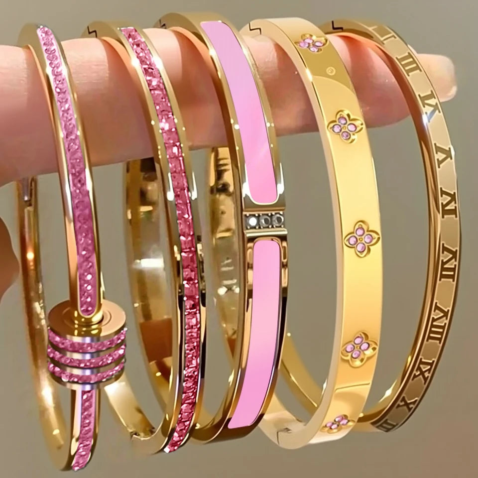 Ensemble De Bracelets En Acier Inoxydable Incrustés De Zircone – Multichoix