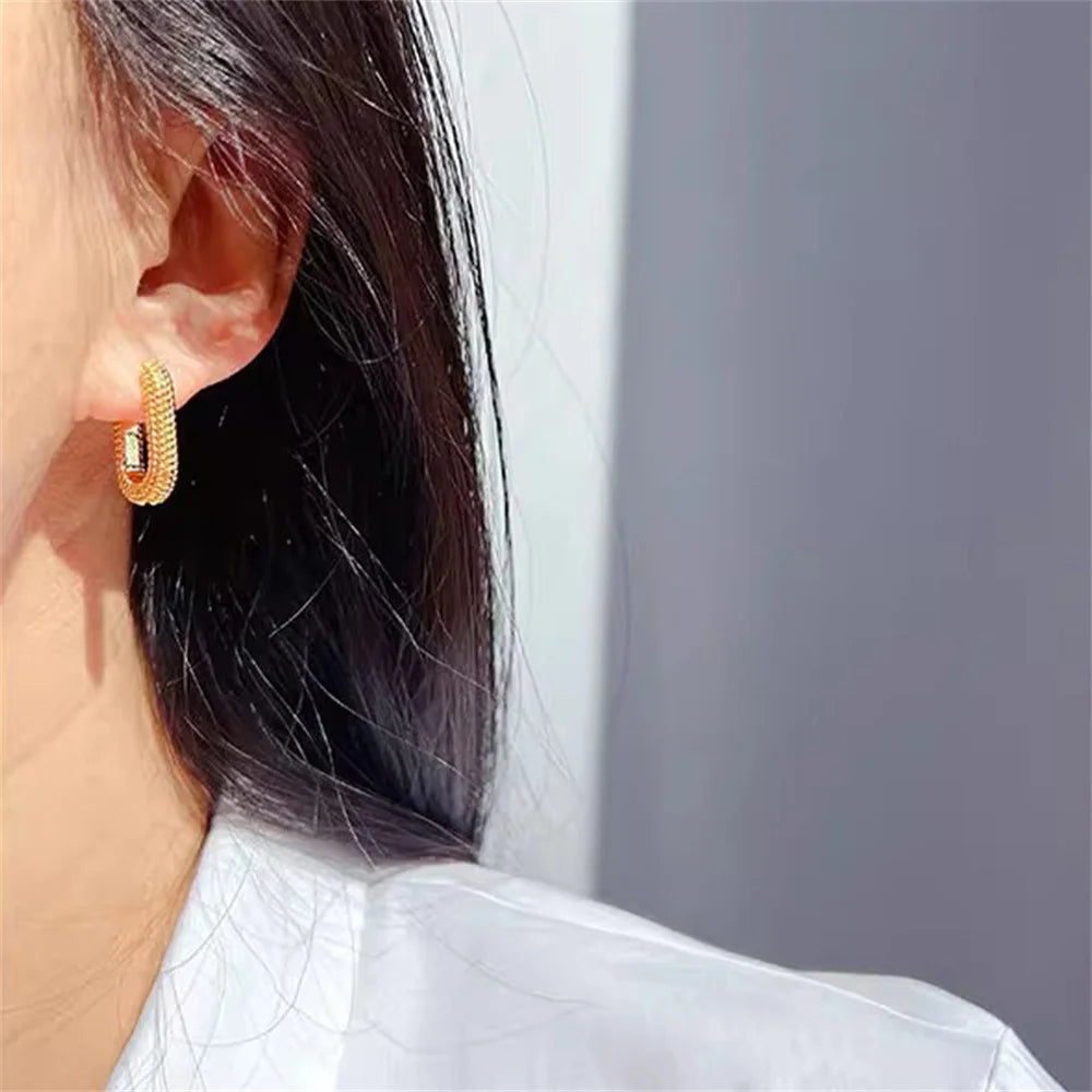 Boucles d’Oreilles Carrées Françaises en Alliage – Forme Géométrique Goutte d’Eau, Bijoux Tendance pour Femmes