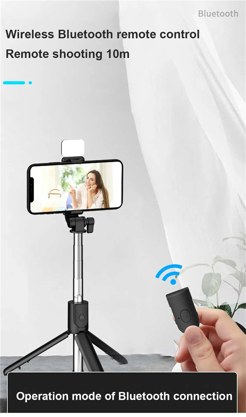 Trépied pour Selfie, Portable – Obturateur à Distance, Lumière LED inclus, Extensible et Rétractable, Connection via Bluetooth