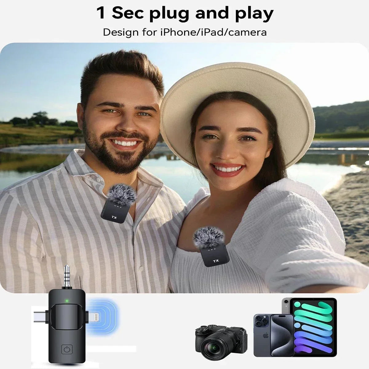 Microphone 3 en 1 sans Fil – Compatible avec iPhone/Android (Microphone + Enregistreur + Haut-parleur)