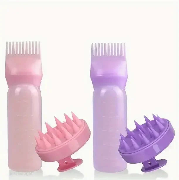 Ensemble Peigne en Silicone, Applicateur d’Huile Capillaire et Brosse de Massage – 2 pièces, Outils Professionnels pour Salon de Coiffure ou Domicile