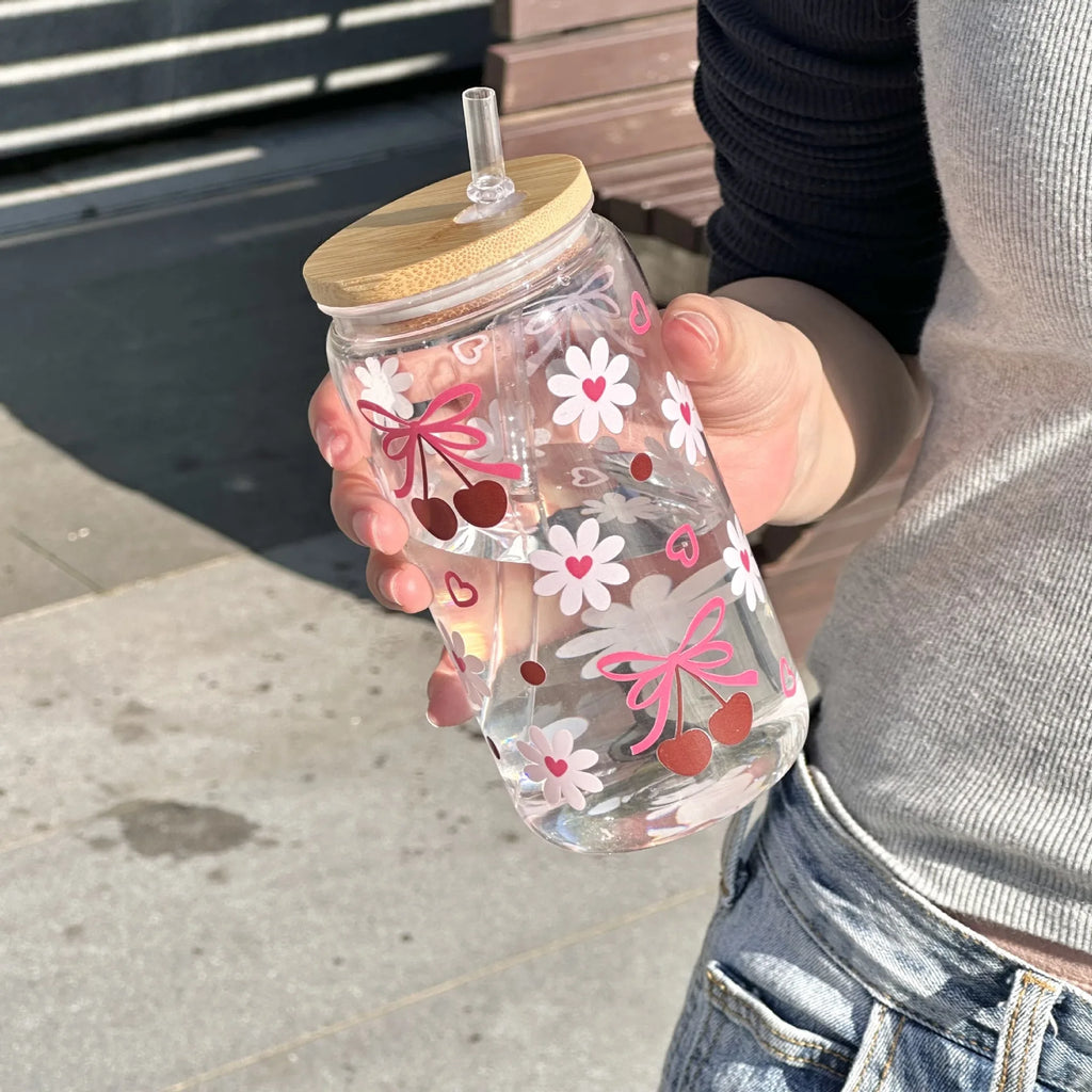 Tasse Réutilisable 500ml – Bouteille Style Pot avec Couvercle & Paille