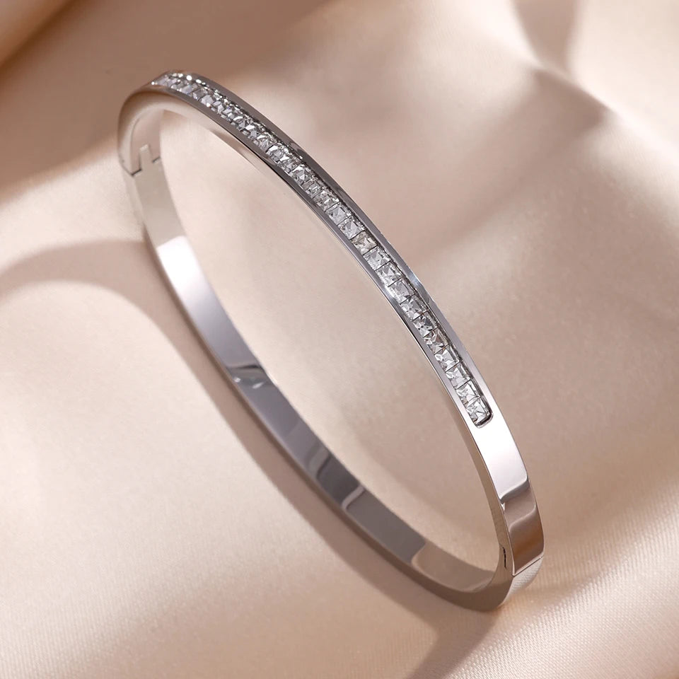 Ensemble De Bracelets En Acier Inoxydable Incrustés De Zircone – Multichoix