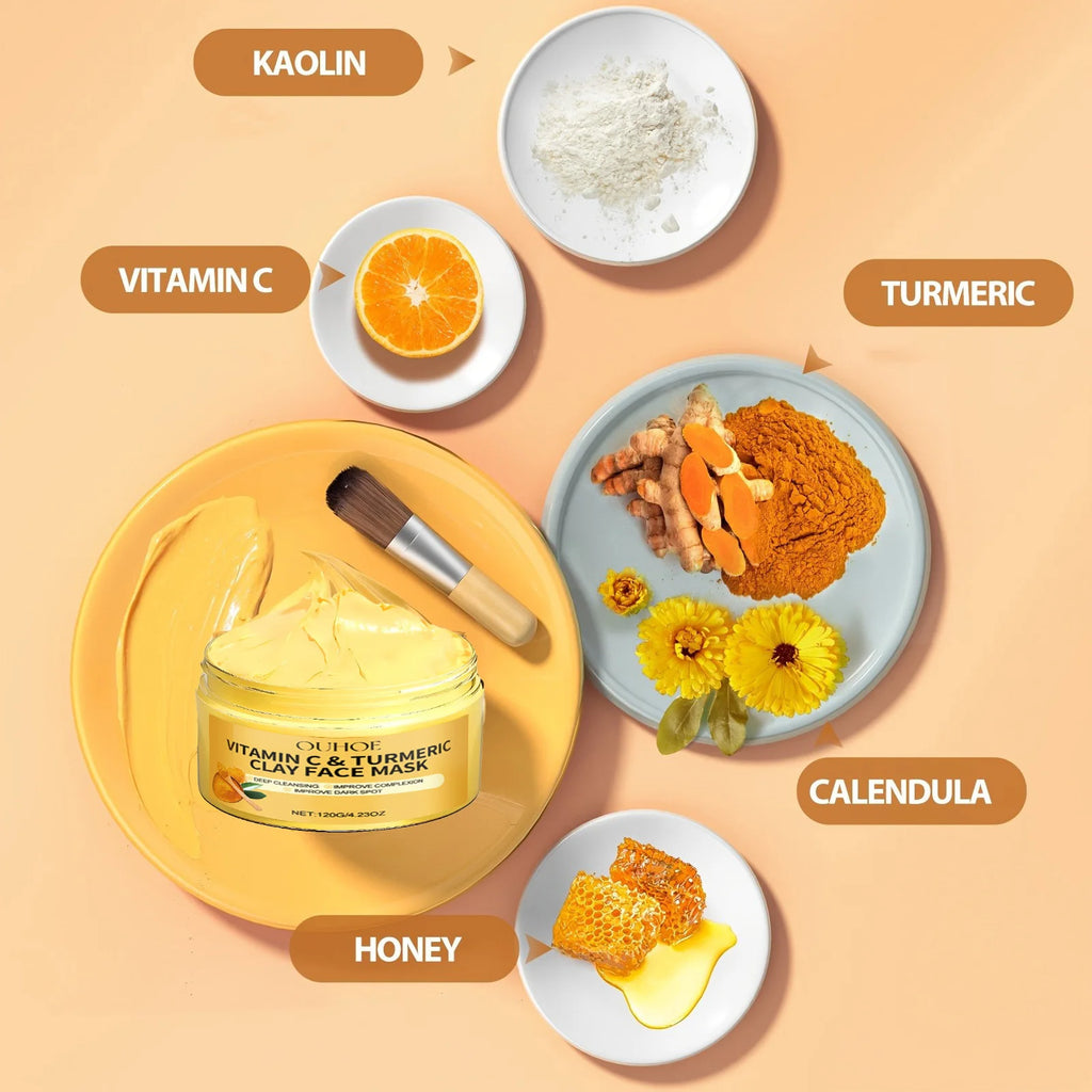 Masque Facial Exfoliant à la Vitamine C & Curcuma – Nettoyage en Profondeur et Traitement Anti-Acné