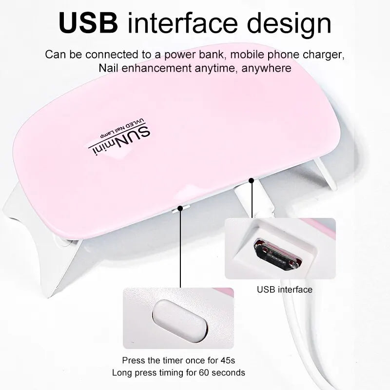 Mini Sèche-Ongles Portable 6W – Lampe LED UV de Manucure avec Câble USB