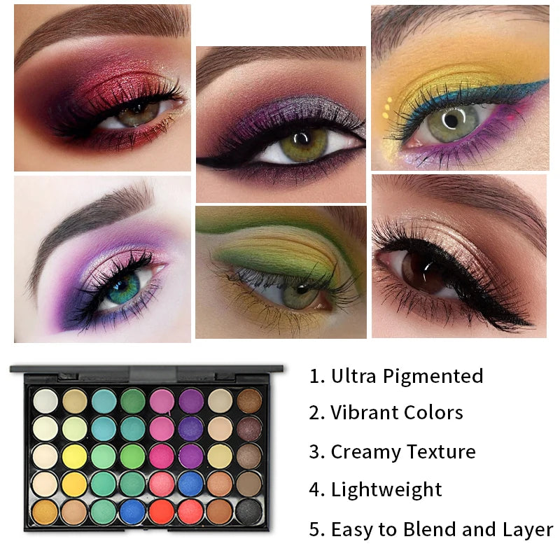 Palette de Fards à Paupières Pailletés – 40 Couleurs, Longue Durée et Étanche