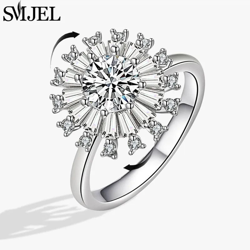 Bague Spinner en Cristal – Papillon & Tournesol, Bague Anti-Anxiété Rotative pour Femme, Bijoux Tendance