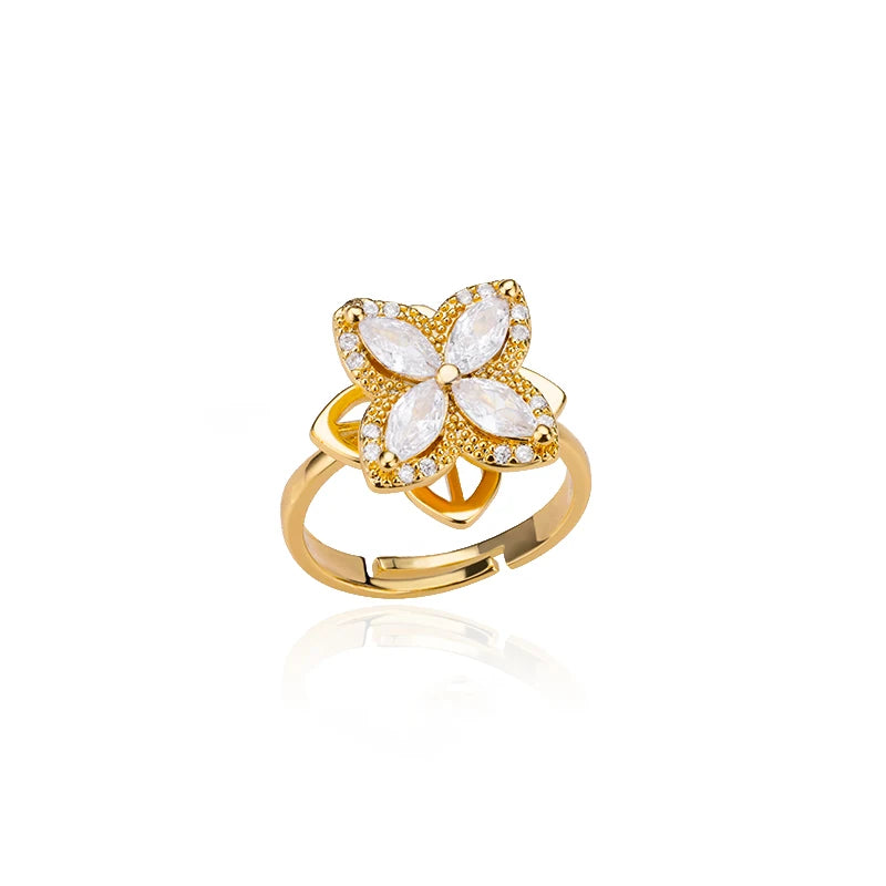 Bague Spinner Trèfle de Luxe – Anti-Stress Couleur Or 18K