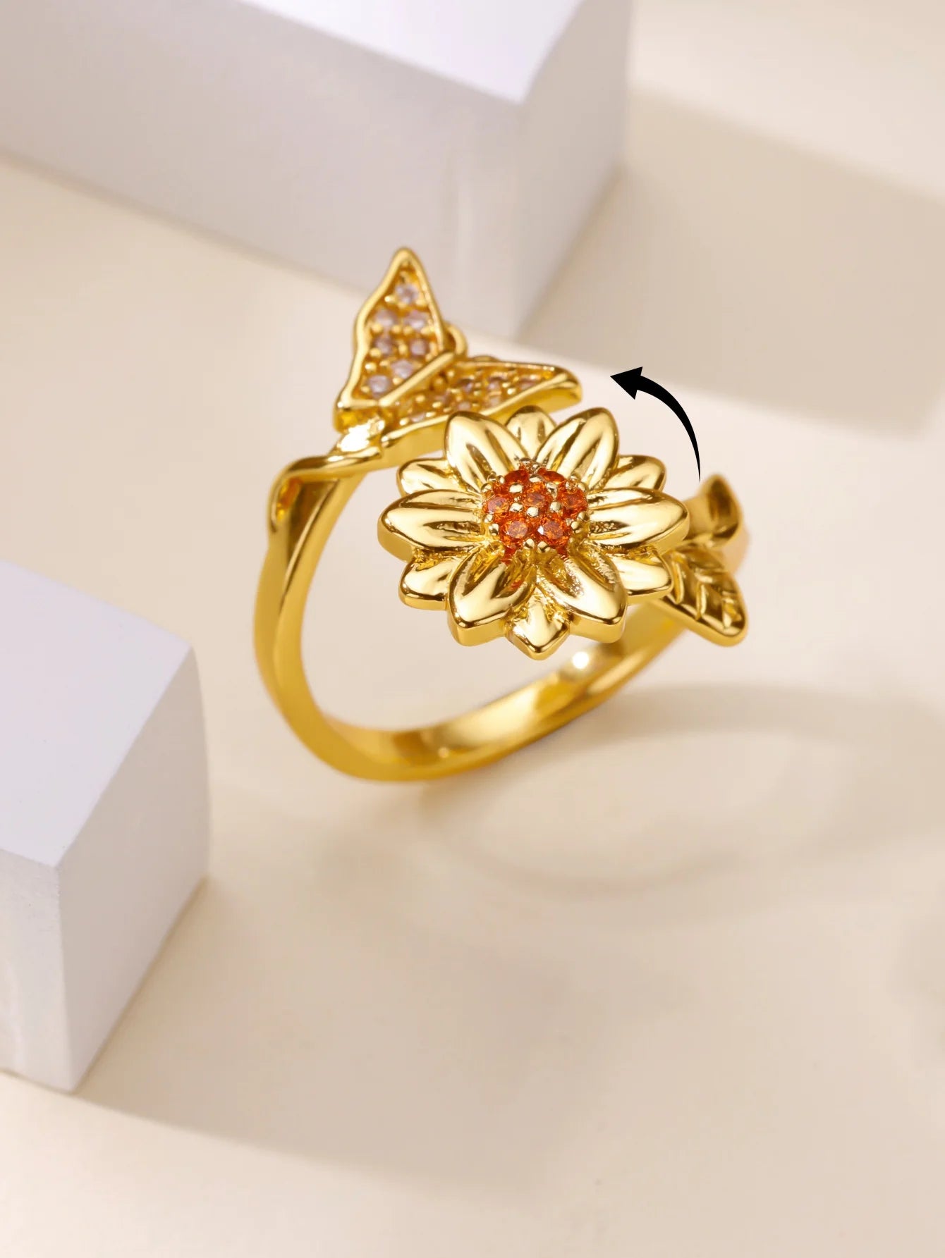 Bague Spinner Trèfle de Luxe – Anti-Stress Couleur Or 18K