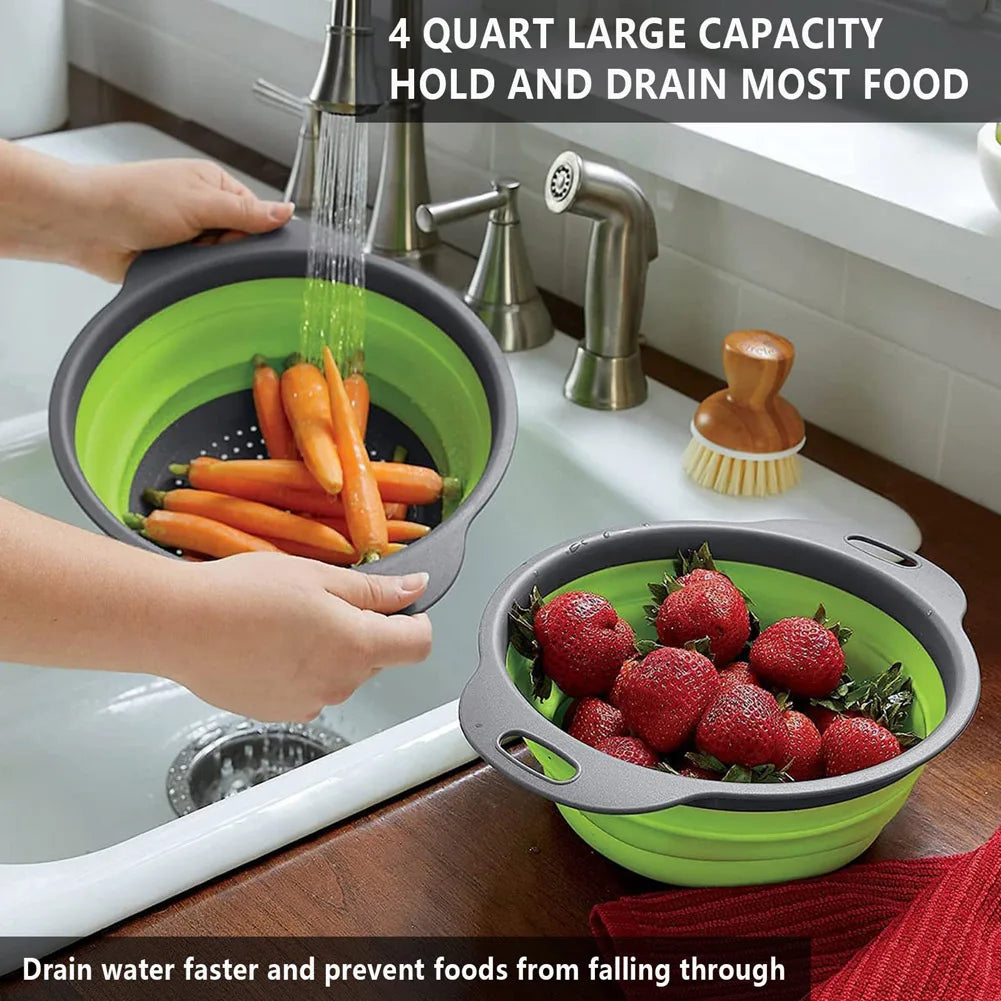 Panier de Vidange Pliant en Silicone – Passoire et Egouttoir Pliable pour Fruits et Légumes