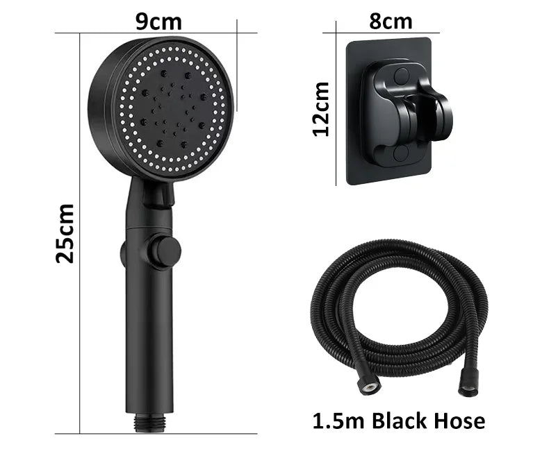 Pommeau de Douche Haute Pression à Economie d’Eau, 5 Modes Réglables, Bouton Stop, avec Tuyau Inox – Acryonitrile Butadiène Styrène