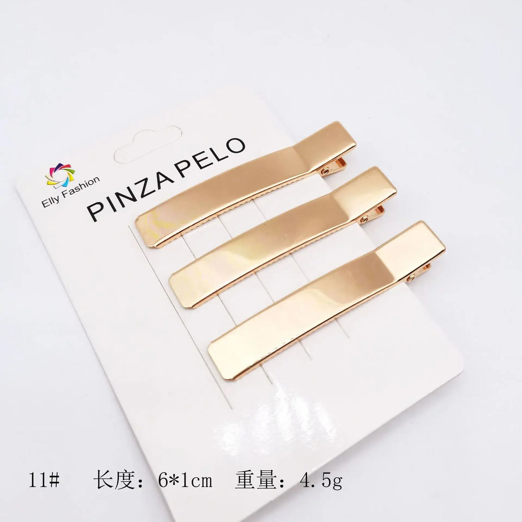 Set de 3 Pinces à Cheveux Métal Doré Style Coréen – Barrettes Ajourées pour Frange, Mèches & Coiffure Quotidienne