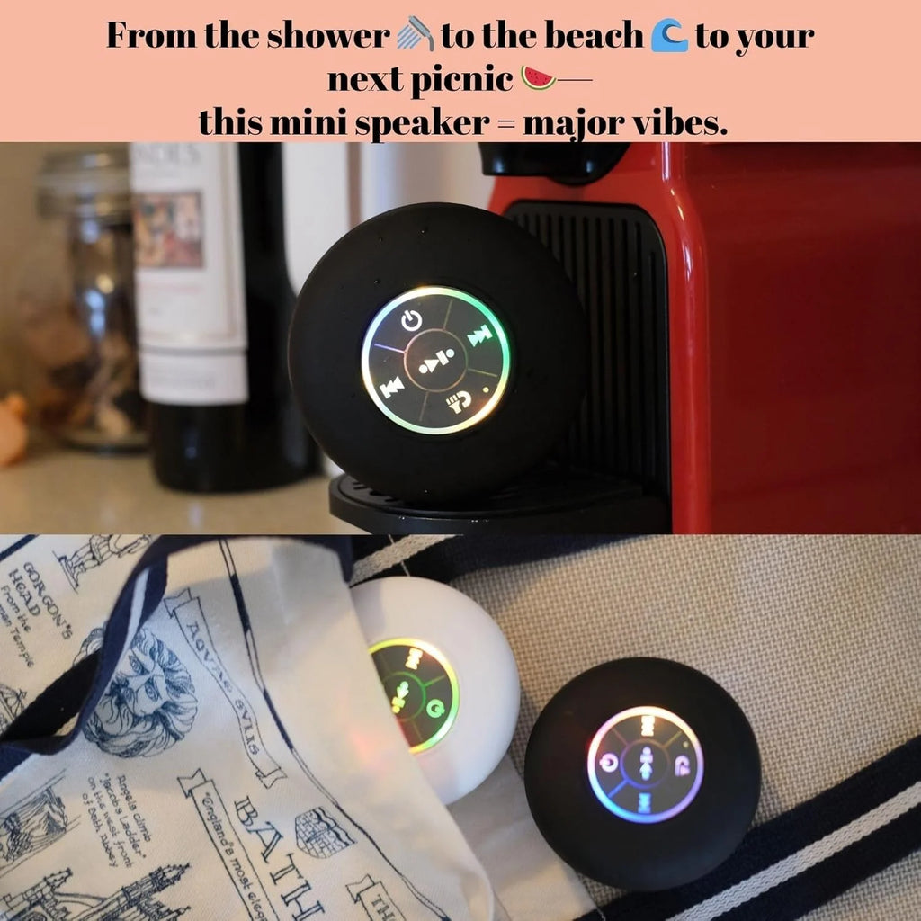 Haut-Parleur De Douche Bluetooth Mini Portable Sans Fil Avec Micro, Ventouse IPX4 Résistant À L’Eau, Piscine Et Rivière