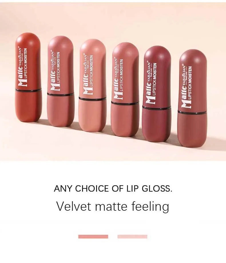 Rouge à Lèvres Mat 6 Couleurs – Velours, Imperméable & Longue Durée