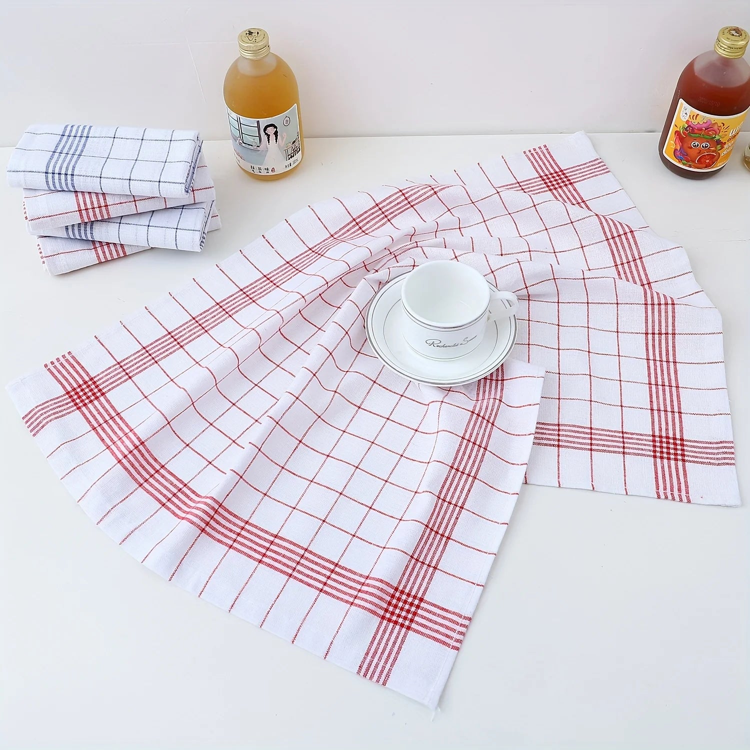 Large Plaid Kitchen Dish Towels Absorbent Tea Towels Soft and Reusable Cleaning Cloths Quick Drying Dish Rags for Washing Dishes