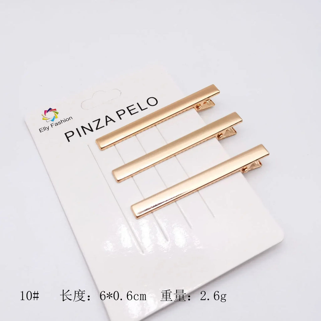 Set de 3 Pinces à Cheveux Métal Doré Style Coréen – Barrettes Ajourées pour Frange, Mèches & Coiffure Quotidienne