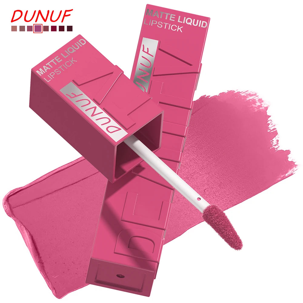 Rouge à Lèvres Velours Mat – 8 Couleurs, Facile à Appliquer, Imperméable, Tube Carré Tridimensionnel