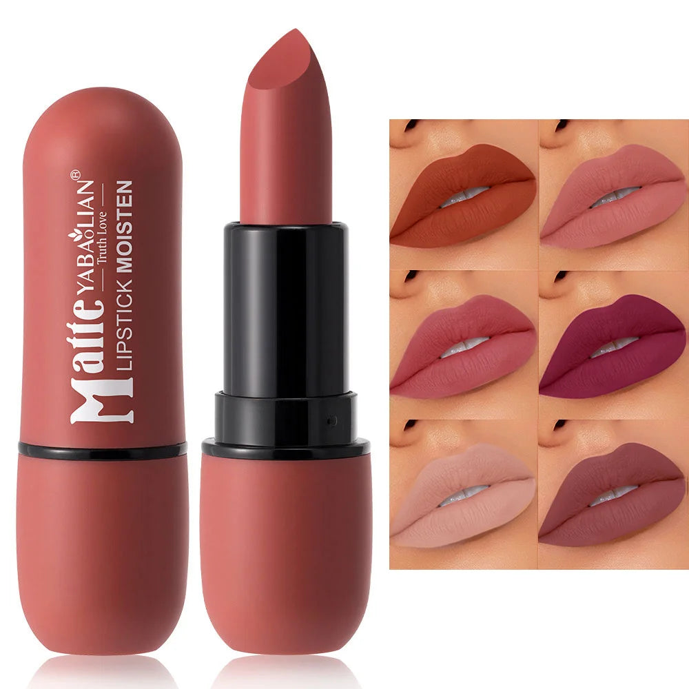 Rouge à Lèvres Mat 6 Couleurs – Velours, Imperméable & Longue Durée