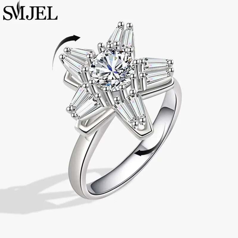 Bague Spinner en Cristal – Papillon & Tournesol, Bague Anti-Anxiété Rotative pour Femme, Bijoux Tendance