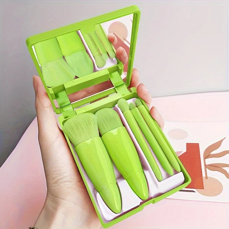 MINI Kit de Pinceaux de Maquillage Portable 5 Pièces avec Miroir