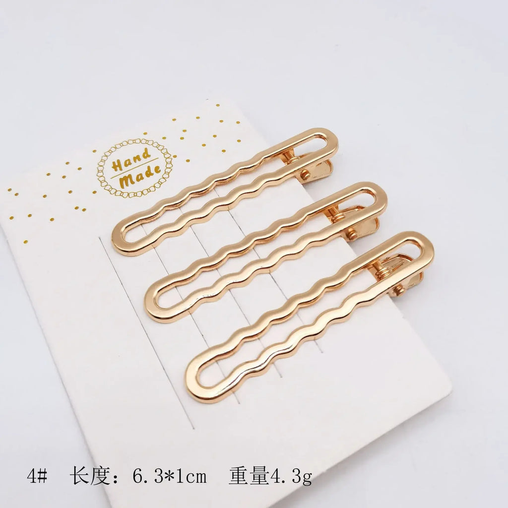 Set de 3 Pinces à Cheveux Métal Doré Style Coréen – Barrettes Ajourées pour Frange, Mèches & Coiffure Quotidienne