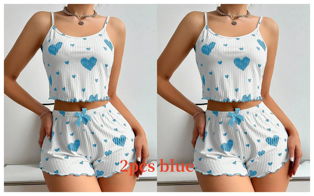 Ensemble de Pyjamas d’Amour pour Femmes – Vêtements de Nuit Courts 2 Pièces, Doux et Respirant