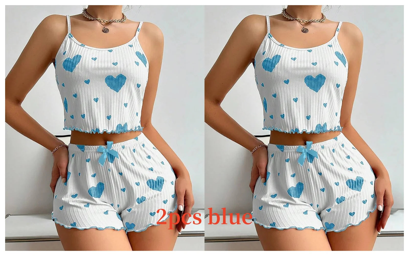 Ensemble de Pyjamas d’Amour pour Femmes – Vêtements de Nuit Courts 2 Pièces, Doux et Respirant
