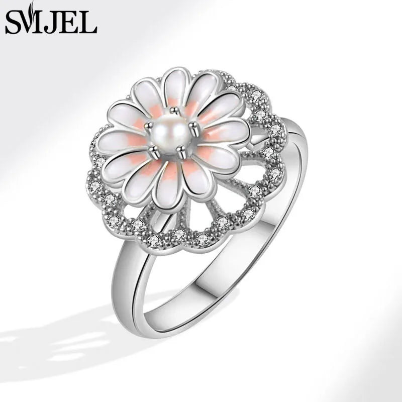 Bague Spinner en Cristal – Papillon & Tournesol, Bague Anti-Anxiété Rotative pour Femme, Bijoux Tendance