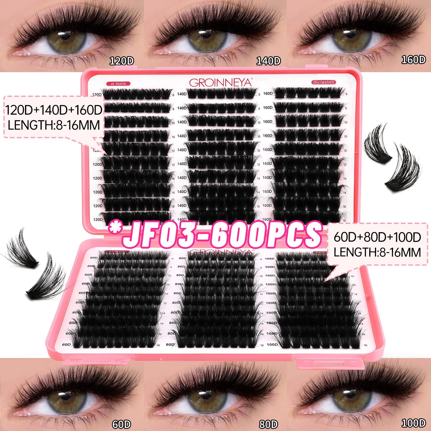 Cils Individuels DIY Effet œil de Chat, Volume Moelleux, Plateau Mixte