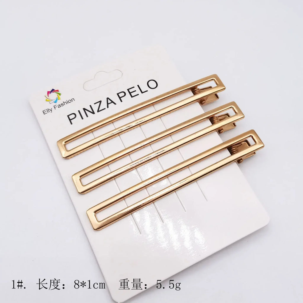 Set de 3 Pinces à Cheveux Métal Doré Style Coréen – Barrettes Ajourées pour Frange, Mèches & Coiffure Quotidienne