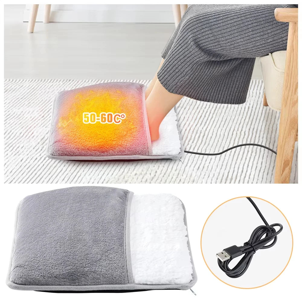 Coussin Chauffant Électrique pour Pieds – Alimenter par USB, Peluche Douce et Lavable
