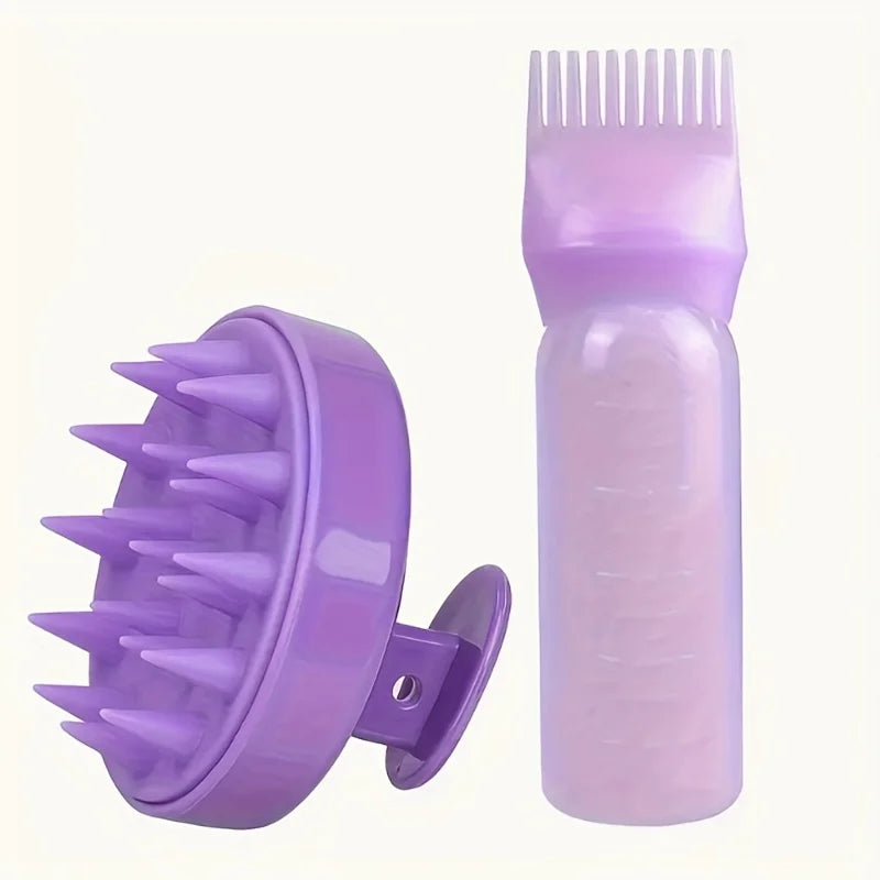 Ensemble Peigne en Silicone, Applicateur d’Huile Capillaire et Brosse de Massage – 2 pièces, Outils Professionnels pour Salon de Coiffure ou Domicile