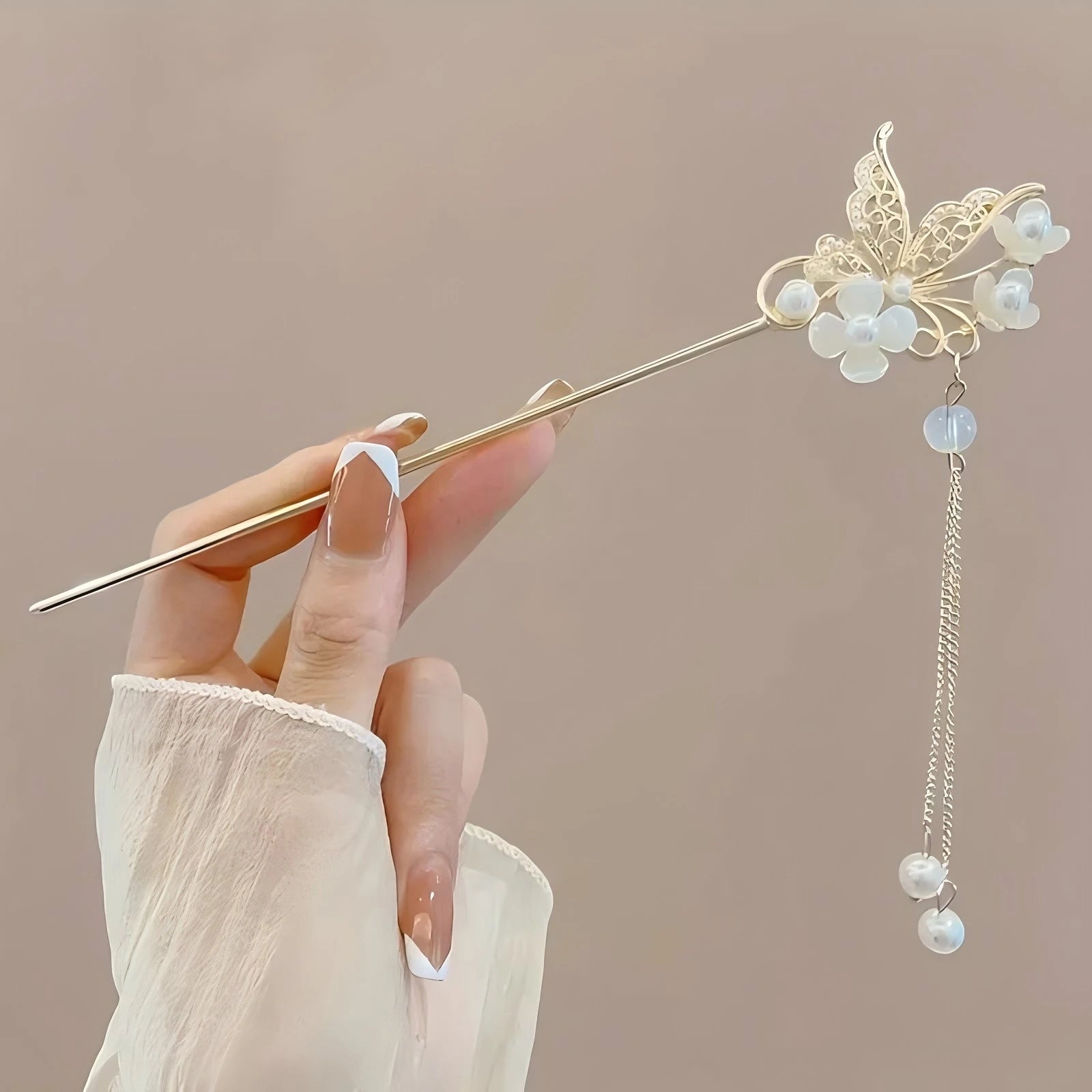 Pince à Cheveux Élégante Style Chinois – Bâton à Pompon Floral Traditionnel