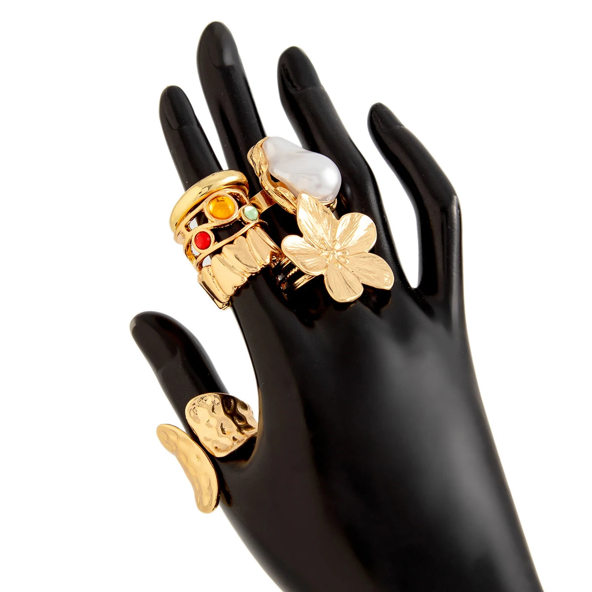 Bague Fleur Métal Irrégulière – Style Baroque & Perle Imitation