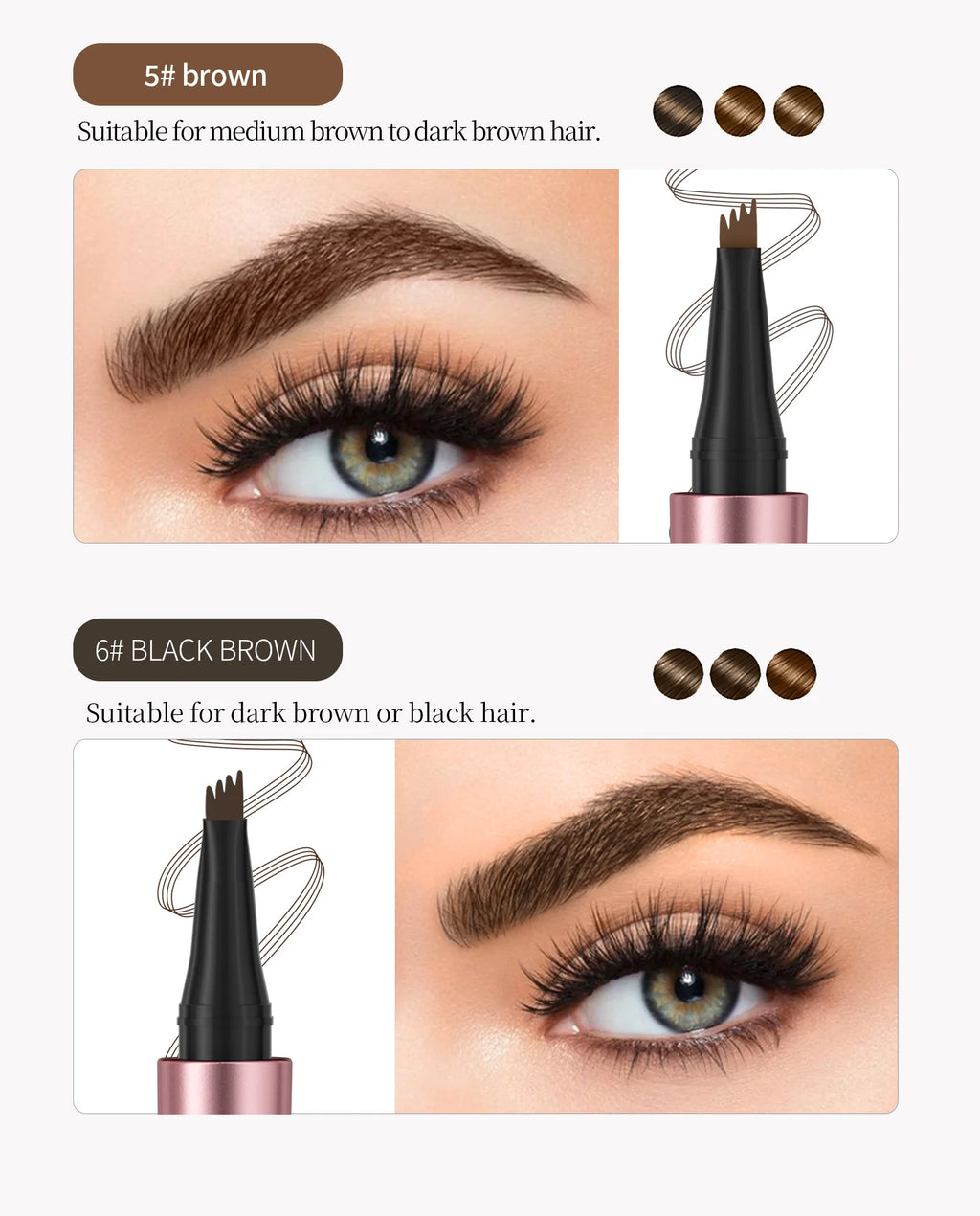 Crayon à Sourcils Magique 4 Fourchettes – Microblading 3D, Imperméable & Couleur Naturelle