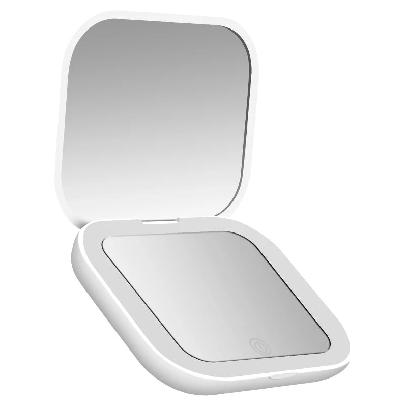 Miroir Compact LED Rechargeable et Pliable – Grossissement 1X/2X, Double Face, Format Poche