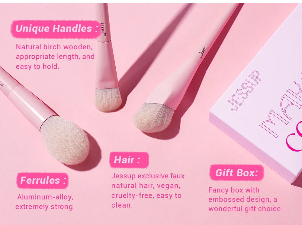 Set de Pinceaux de Maquillage Professionnel Rose Premium avec Poil Vegan – 14 pièces
