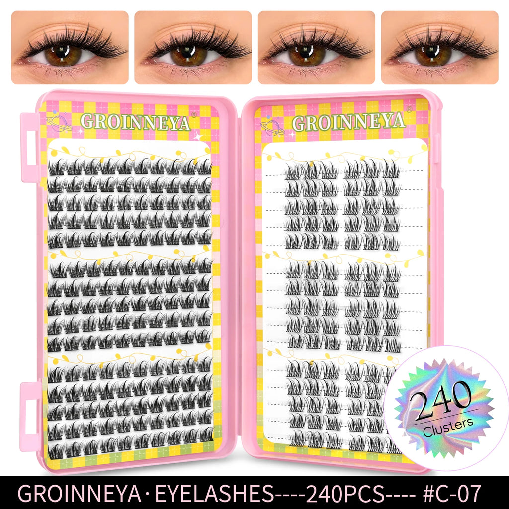 Eyelashes Clusters 320 pcs Natural Eyelash extension Cluster Lashes Volume Mixed Tray Lashes Cluster Natural Lashes