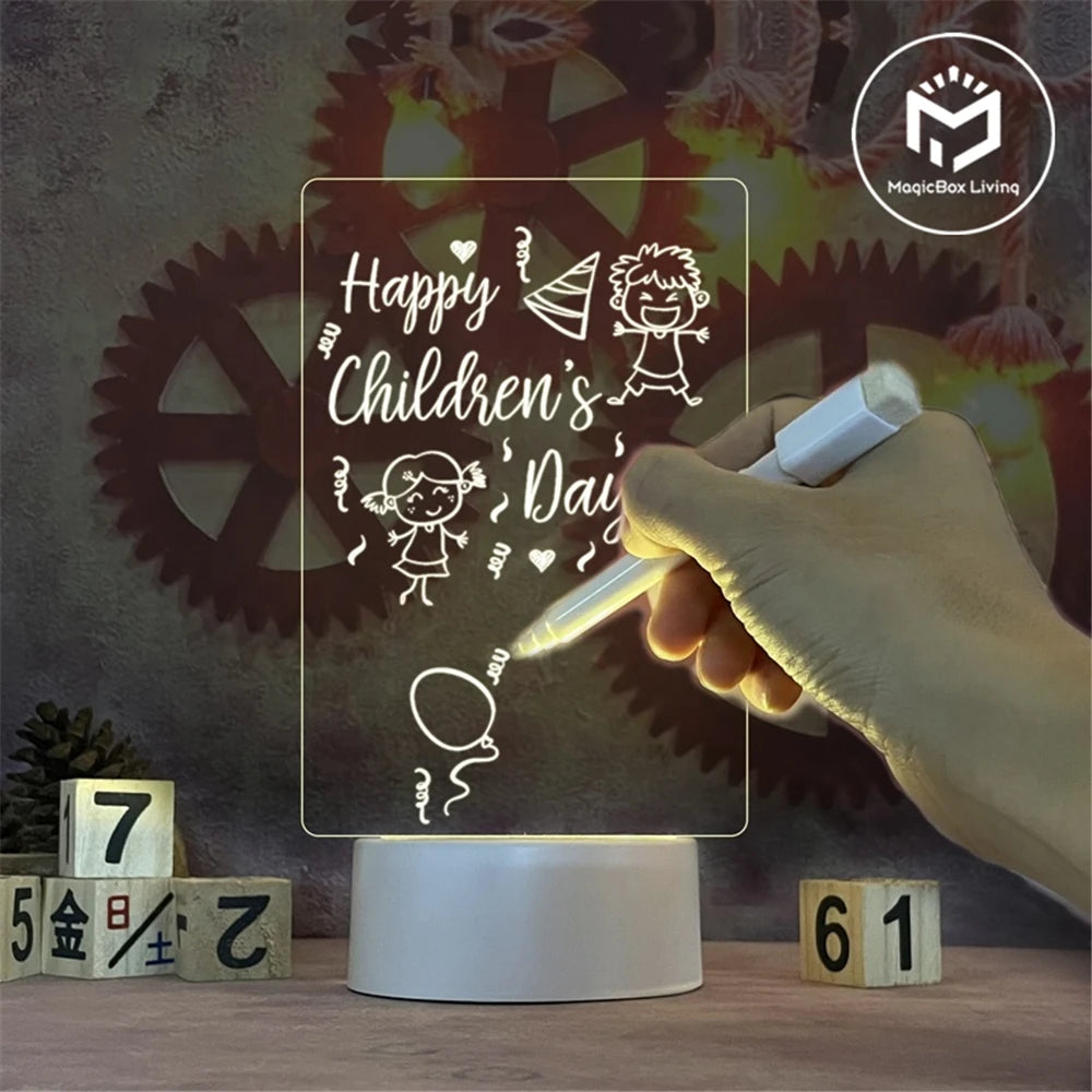 Tableau LED Lumineux Effaçable – Veilleuse USB Design & Mémo Créatif