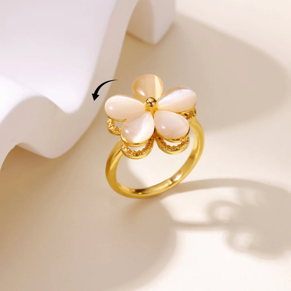 Bague Spinner Trèfle de Luxe – Anti-Stress Couleur Or 18K