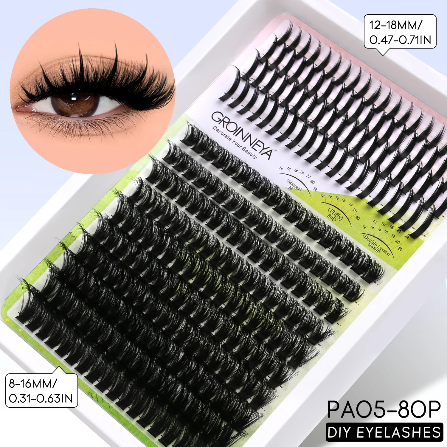 GROINNEYA Lash Clusters Kit DIY Manga Cluster Lashes Set Spikes Lashes Cluster Extension Full Set Individual Eyelashes Makeup