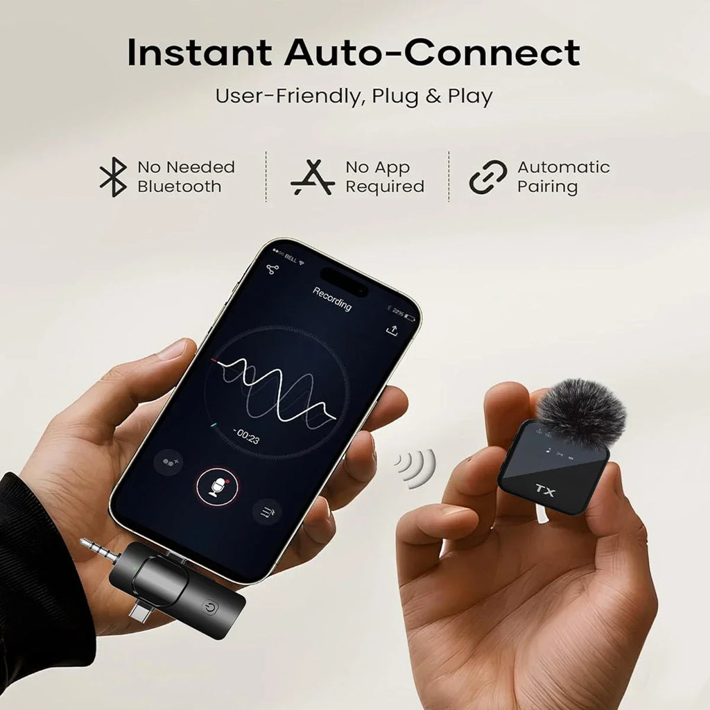 Microphone 3 en 1 sans Fil – Compatible avec iPhone/Android (Microphone + Enregistreur + Haut-parleur)