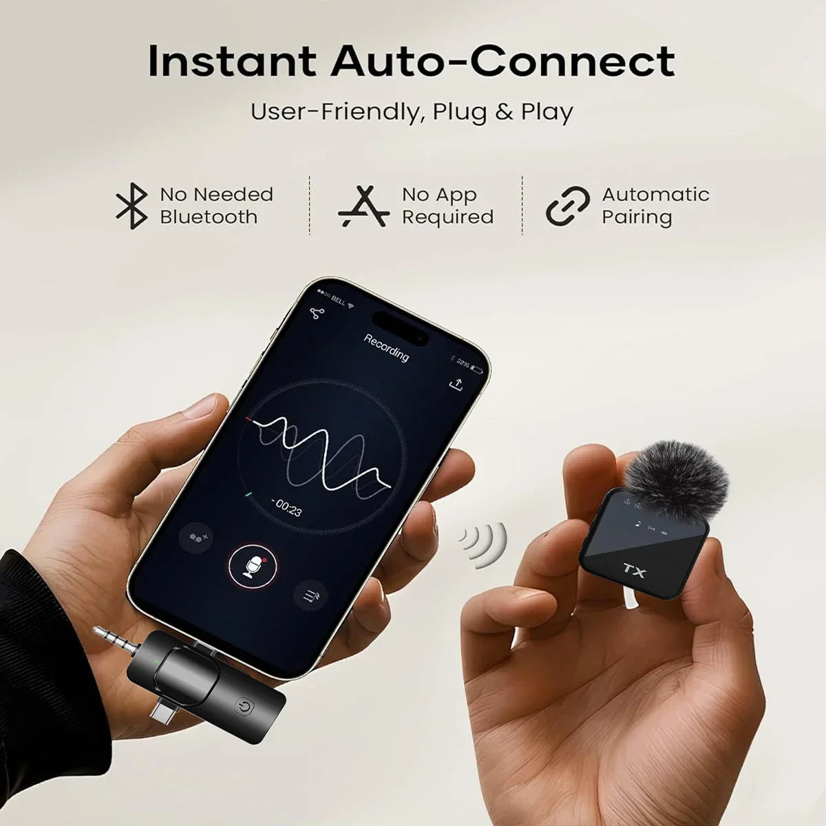 Microphone 3 en 1 sans Fil – Compatible avec iPhone/Android (Microphone + Enregistreur + Haut-parleur)