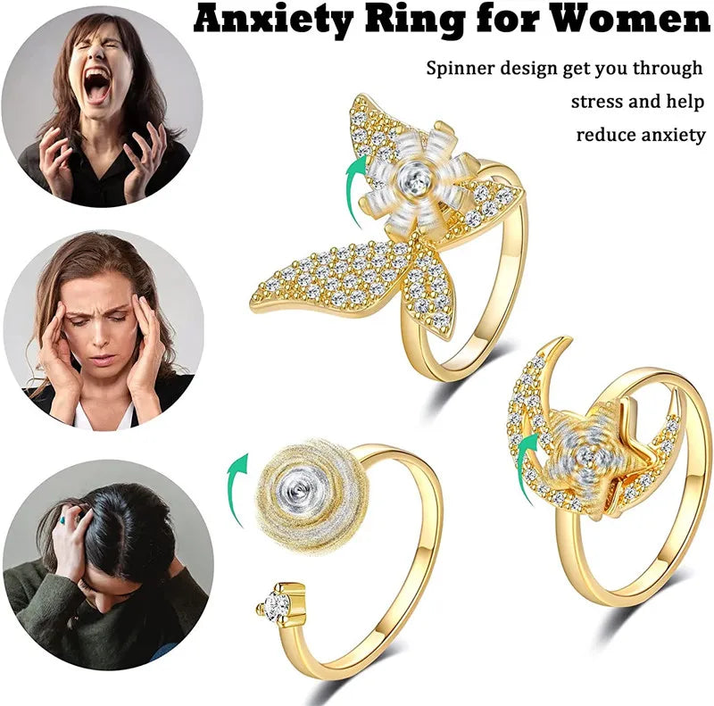Bague Rotative Anti-Stress pour Femme, Multichoix, Bijoux Élégant