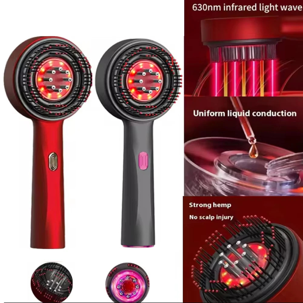 Peigne de Massage Électrique à Vibrations – Thérapie Lumière Rouge & Croissance des Cheveux - USB Inclus
