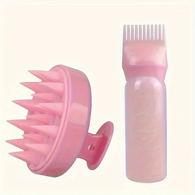 Ensemble Peigne en Silicone, Applicateur d’Huile Capillaire et Brosse de Massage – 2 pièces, Outils Professionnels pour Salon de Coiffure ou Domicile