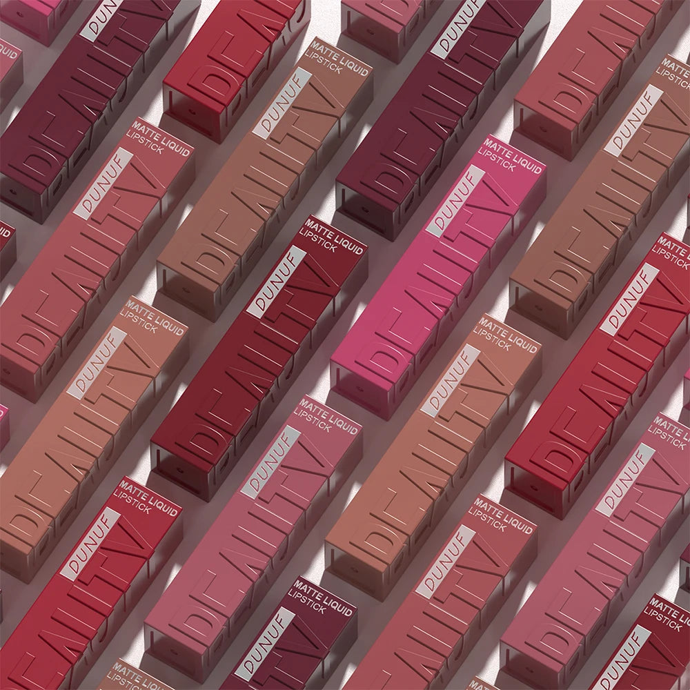 Rouge à Lèvres Velours Mat – 8 Couleurs, Facile à Appliquer, Imperméable, Tube Carré Tridimensionnel