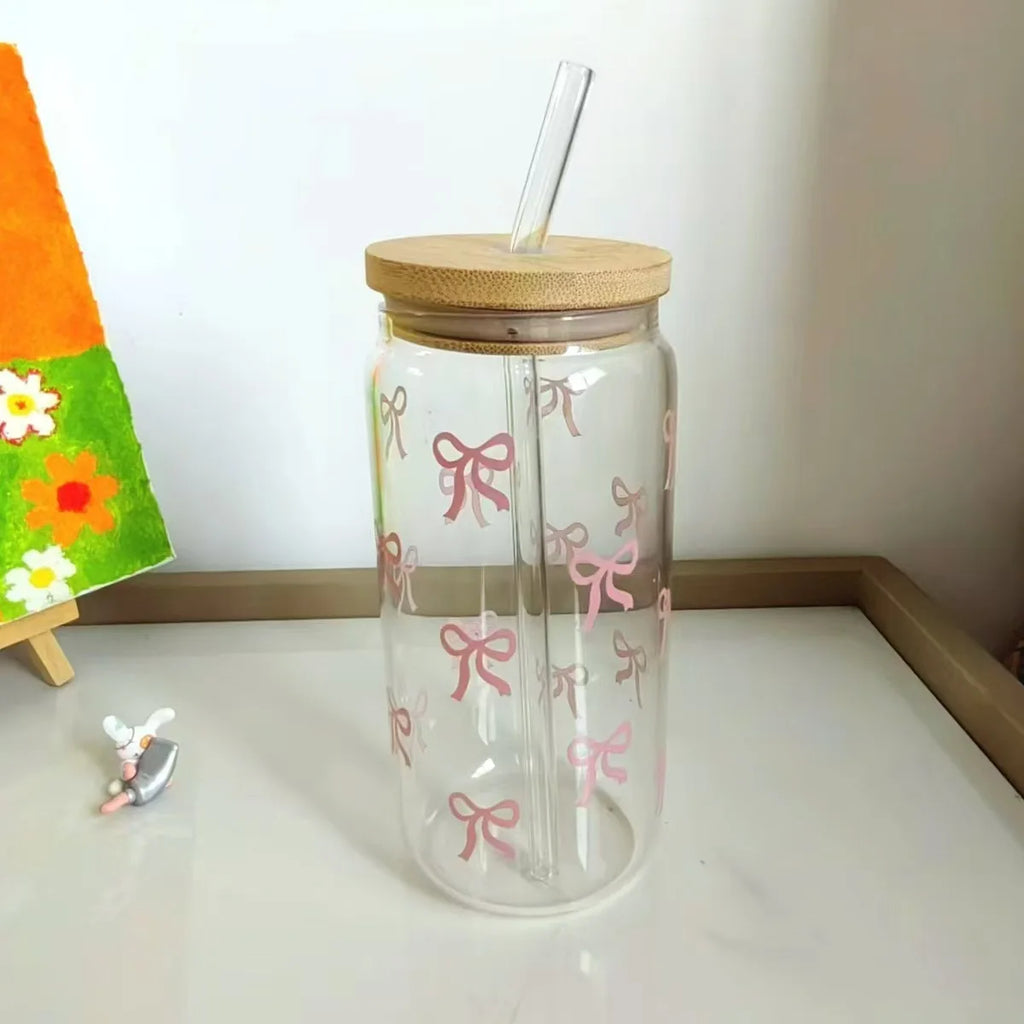 Tasse Réutilisable 500ml – Bouteille Style Pot avec Couvercle & Paille
