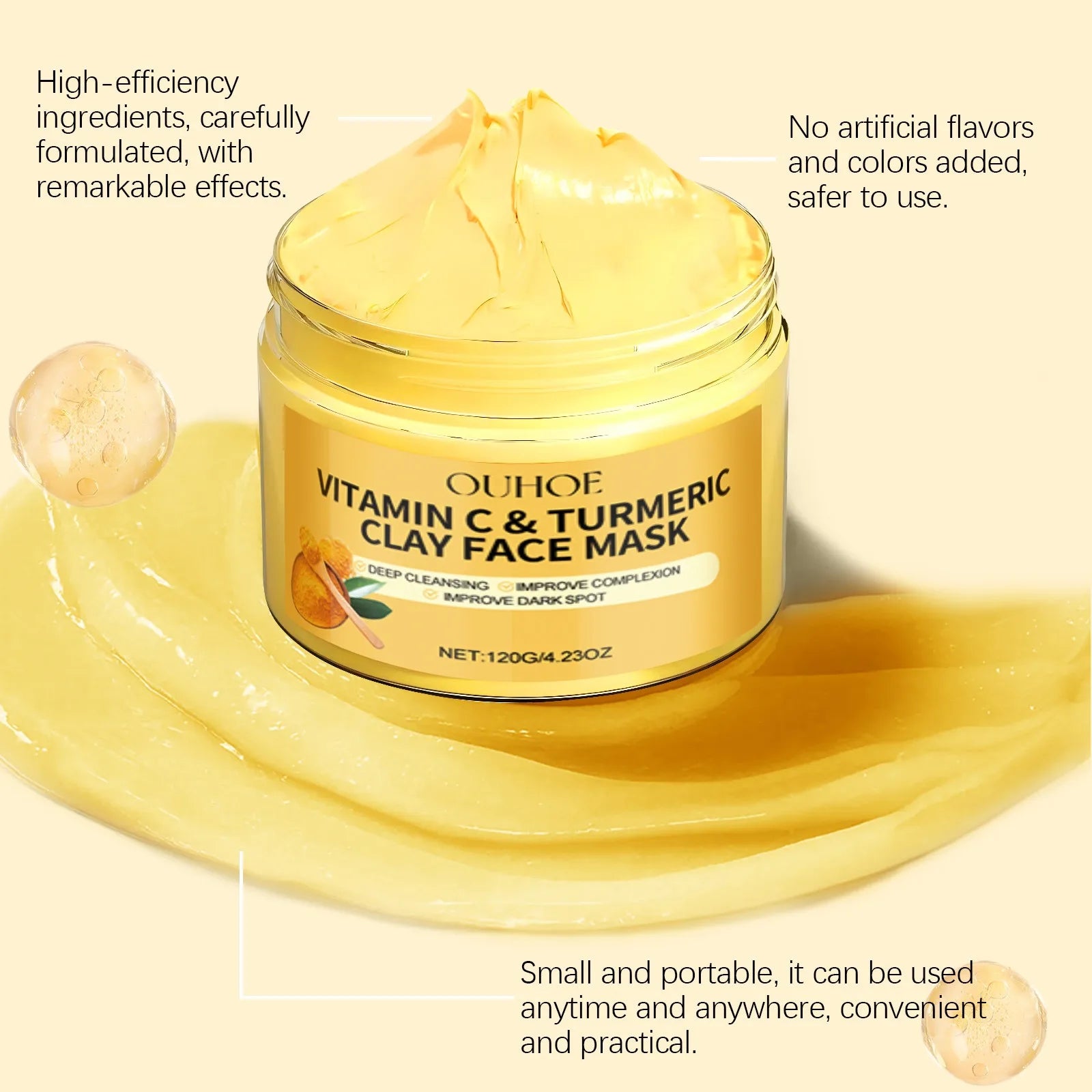 Masque Facial Exfoliant à la Vitamine C & Curcuma – Nettoyage en Profondeur et Traitement Anti-Acné