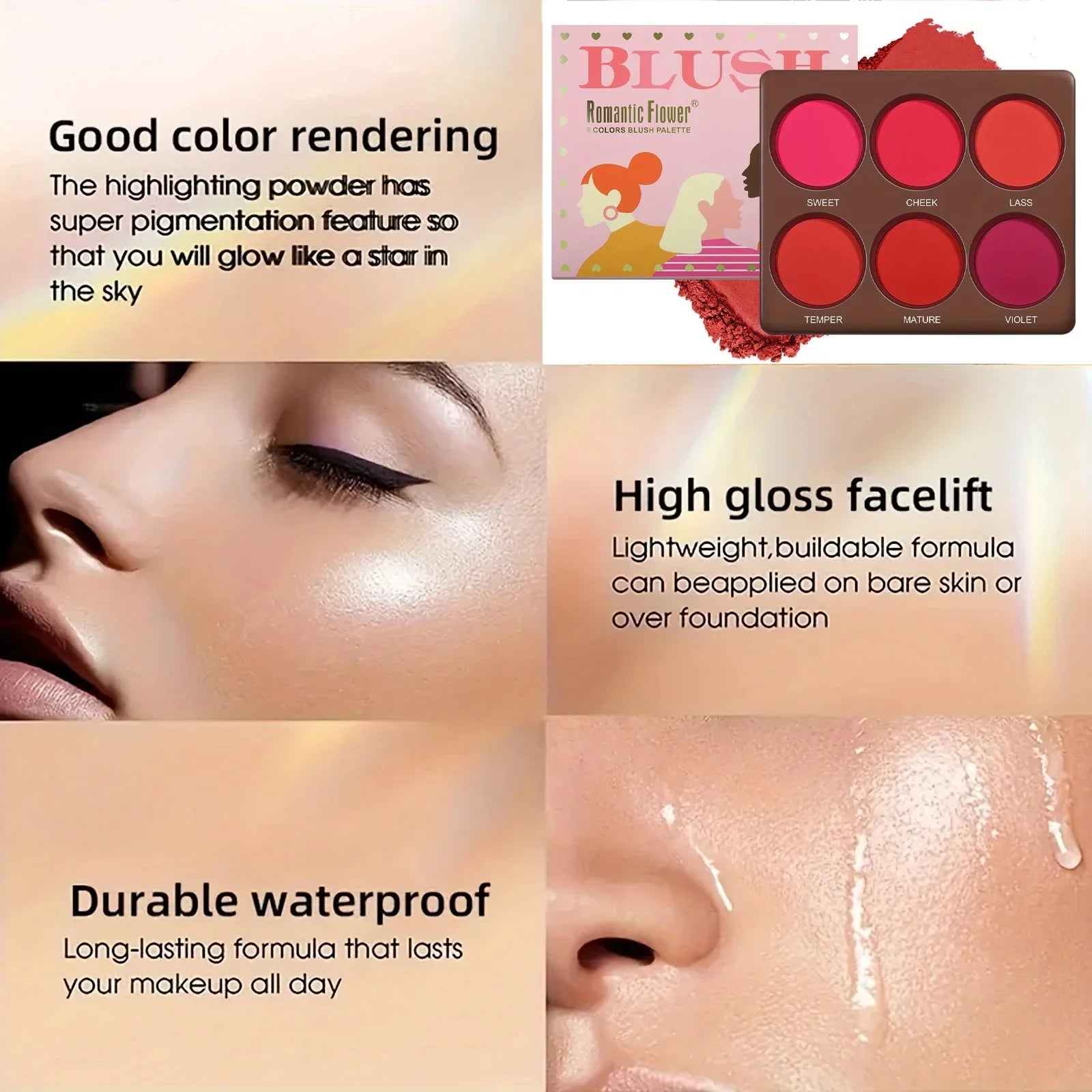 Palette de Fards à Joues Mats Waterproof – Couverture Moyenne, Finition Naturelle Longue Durée